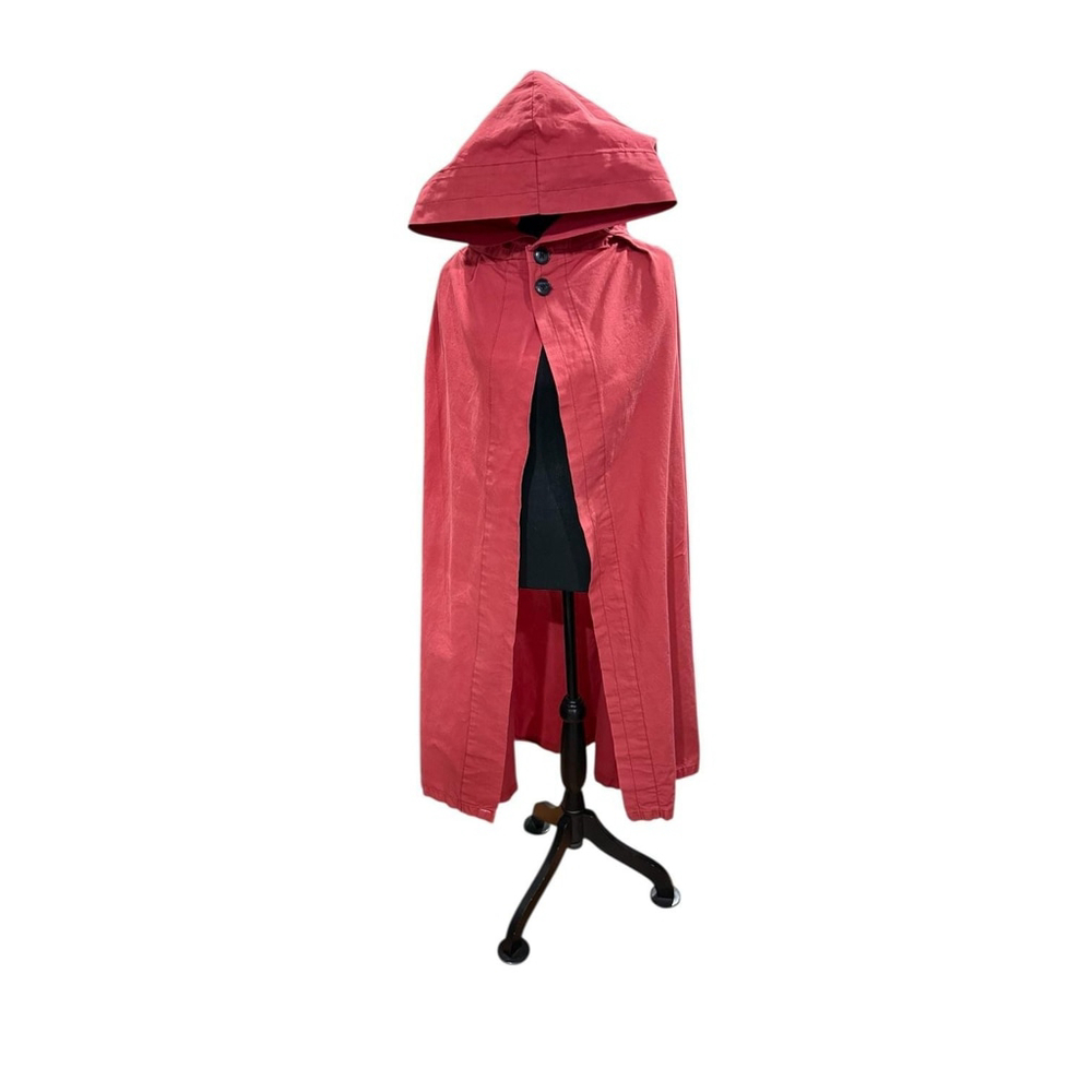 Long Hooded Cape Womens One Size Red Cotton Button Coat Cloak Costume